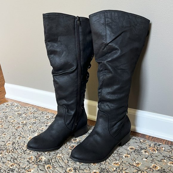 Women’s SO “Matilda” Wide Calf Riding Boots Knee High Low Heel BLACK size 7.5 - Picture 3 of 8